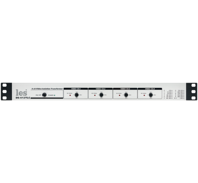 4-х канальный кабельный корректор Les DS-412TLC. Коррекция длины кабеля до 300 м, гальваническая развязка по входам, 2 выхода у каждого канала