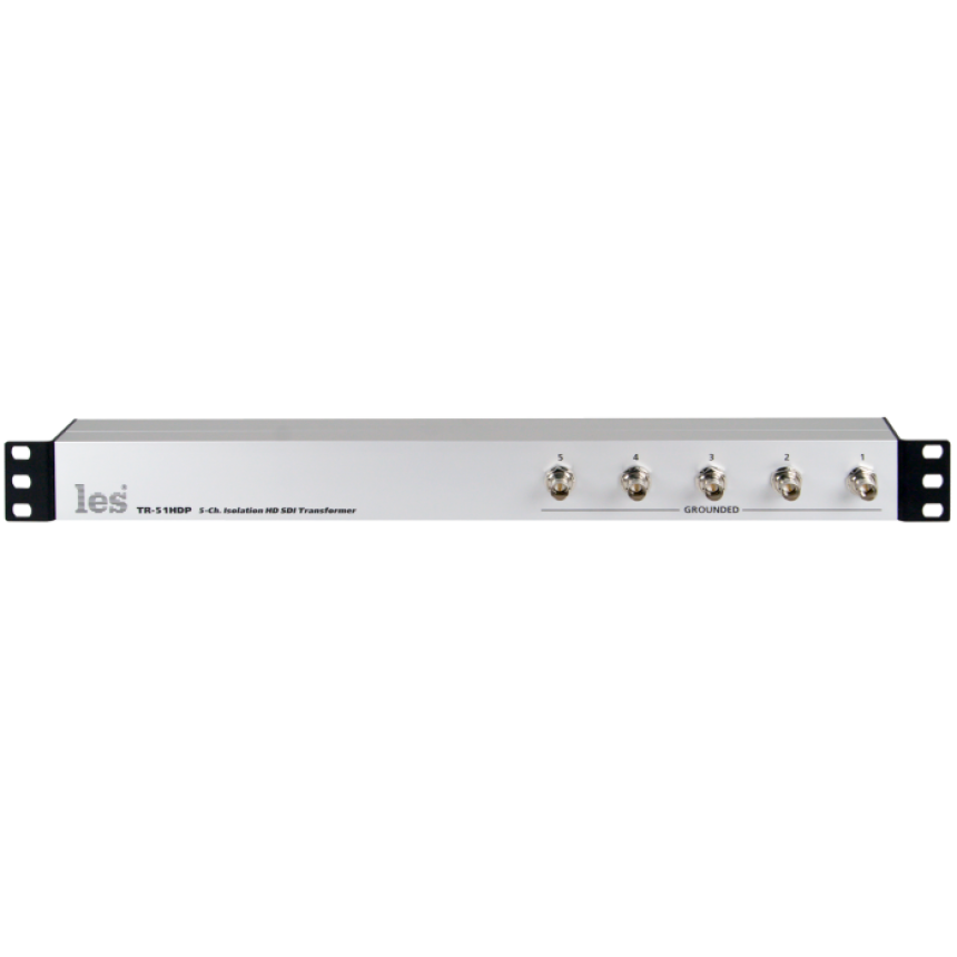 5-ти канальный блок изолирующих трансформаторов Les TR-51HDP для HD/SD-SDI видеосигналов. Входные разъёмы на лицевой панели