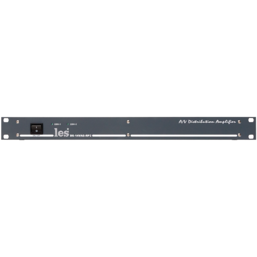 Усилитель-распределитель Les DS-14VAS-RP2 1 в 4 композитных видео и аналоговых симметричных звуковых сигналов. Релейный обход, 2 БП