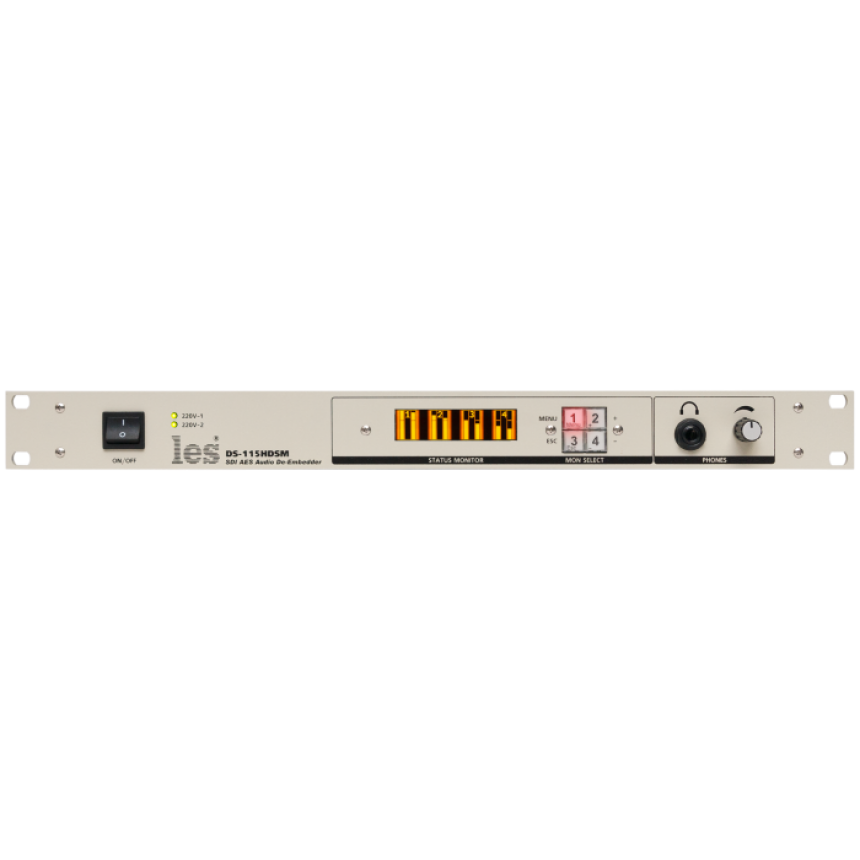 Де-эмбеддер Les DS-115HDSM из HD/SD-SDI 8 каналов звука. Выходы: 1 проходной, 2 CVBS, 4 AES/EBU, 2 аналогового звука, наушники, OLED монитор, 2 БП