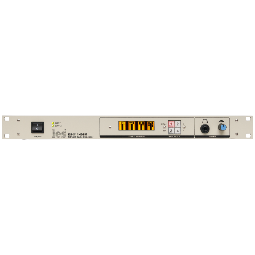 Les DS-511HDSM Эмбеддер в HD/SD-SDI 8 каналов AES/EBU или 2 аналоговых аудиосигналов. OLED дисплей, выход на наушники, мониторный выход CVBS, 2 БП.
