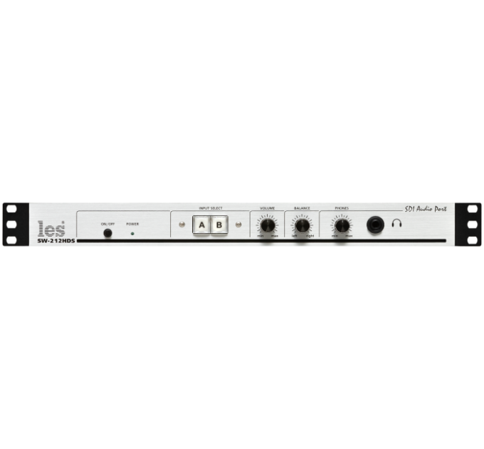Les SW-212HDS Устройство управления уровнем звука на внешних контрольных мониторах. 2 входа - 3G/HD/SD-SDI, 2 симметричных аналоговых выхода.