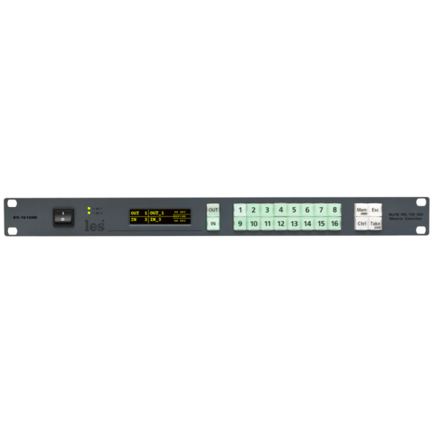 Матричный коммутатор Les KV-1616HD 16х16 3G/HD/SD-SDI видеосигналов. Локальное и дистанционное управление, 2БП