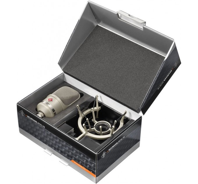 Студийный многонаправленный конденсаторный микрофон Neumann TLM 107 STUDIO SET с большой диафрагмой и амортизатором, никелевого цвета