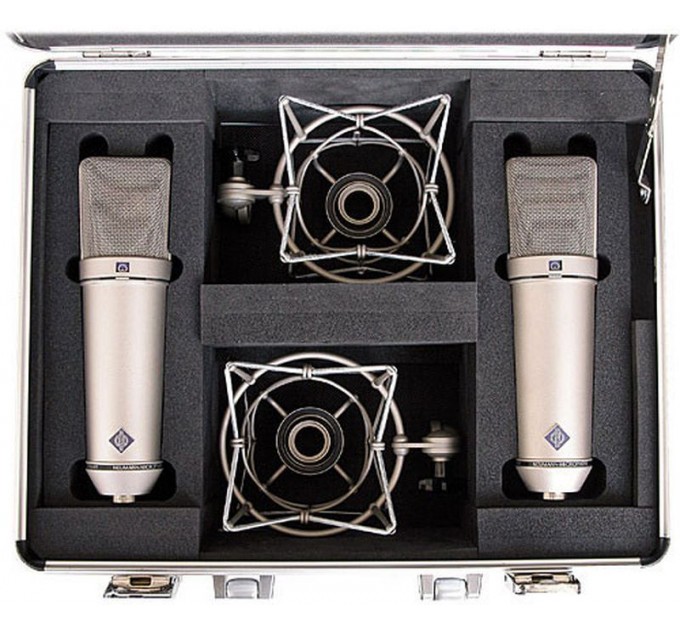 Комплект из двух студийных многонаправленных конденсаторных микрофонов Neumann U 87 AI STEREO SET с большой диафрагмой, никелевого цвета