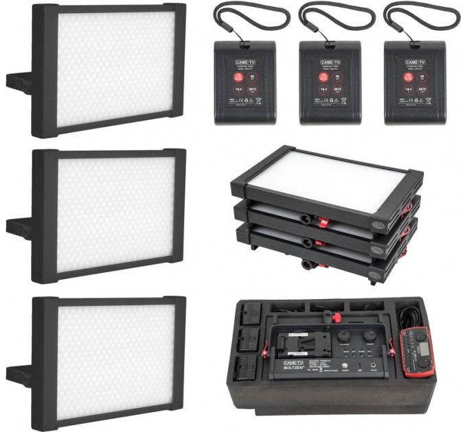 Комплект из трех светодиодных осветительных панелей с тремя аккумуляторами Boltzen Perseus Bi-Color 55W SMD 3-Light Kit от CAME-TV