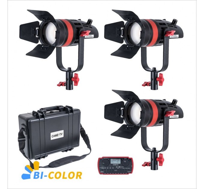 Комплект из трех светодиодных осветительных приборов Boltzen Q-55S 55W Bi-Color LED Fresnel 3-Light Kit with Case от CAME-TV