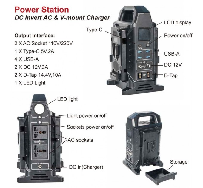 Электростанция и зарядное устройство Power Station with Dual V-Mount Battery Charger от CAME-TV