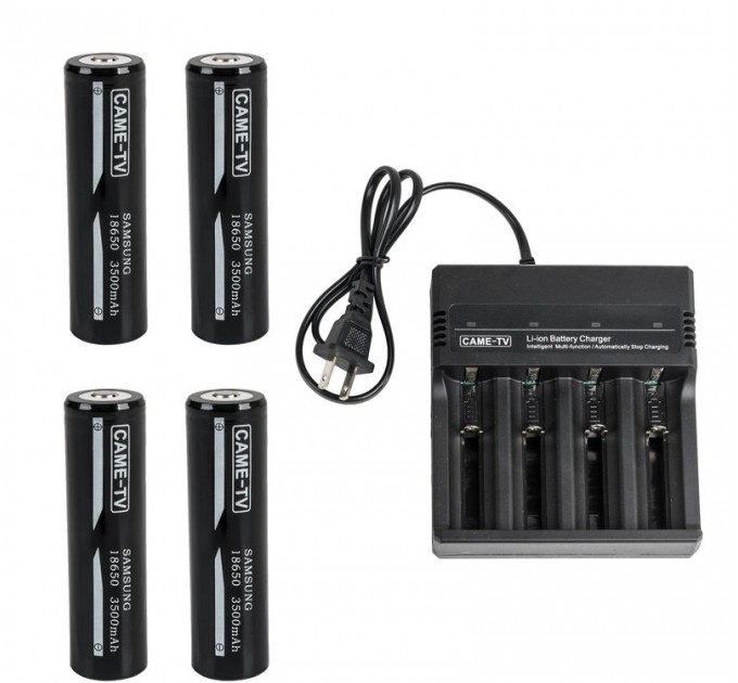 Комплект из четырех аккумуляторов и зарядного устройства 18650 Battery 4-Pack with Quad Charger от CAME-TV
