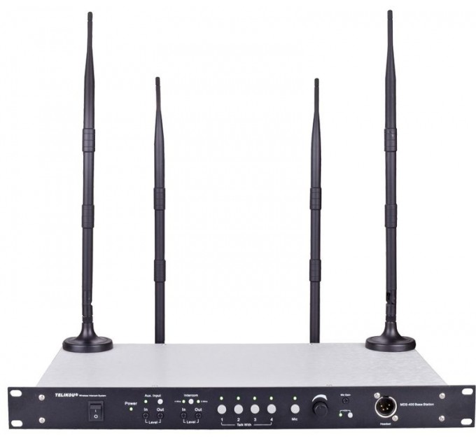 Цифровая четырехканальная полнодуплексная беспроводная система внутренней связи TELIKOU MDS-400 на четыре абонента