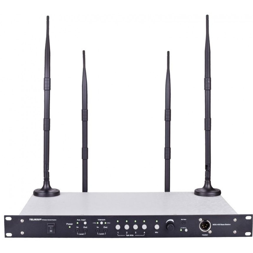 Цифровая четырехканальная полнодуплексная беспроводная система внутренней связи TELIKOU MDS-400 на четыре абонента