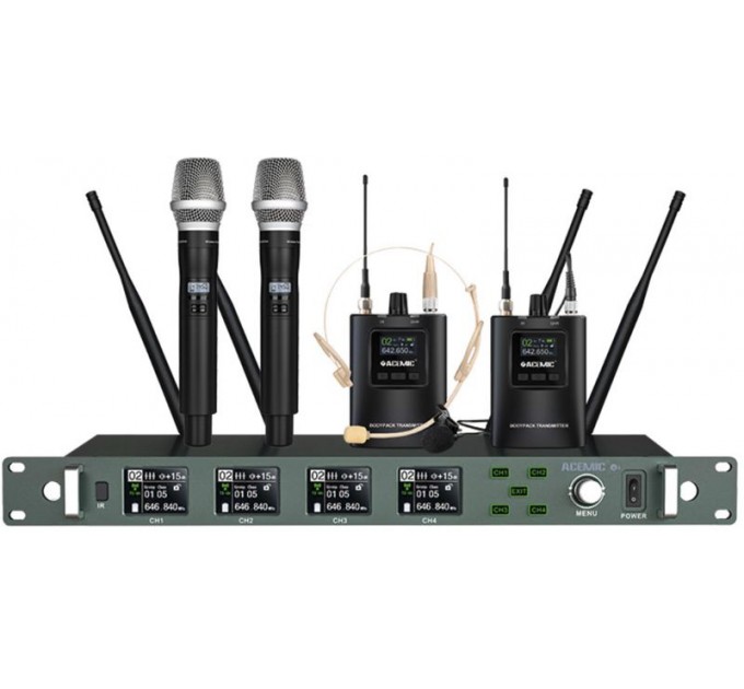 Беспроводная четырехканальная микрофонная система UHF с технологией True Diversity ACEMIC X4 (600-937 МГц) в зависимости от региона