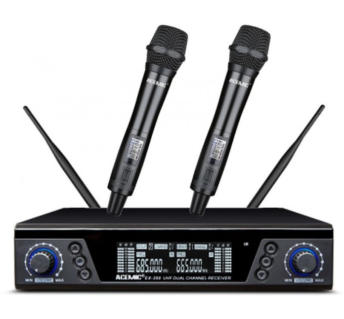 Беспроводная двухканальная микрофонная система UHF с технологией True Diversity ACEMIC EX-200 (600-928 МГц) в зависимости от региона