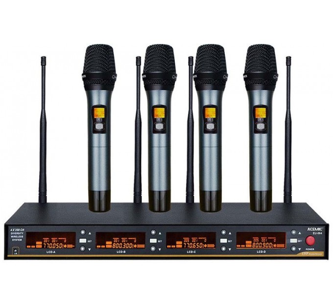 Беспроводная четырехканальная микрофонная система UHF с технологией True Diversity ACEMIC EU-864 (600-928 МГц) в зависимости от региона