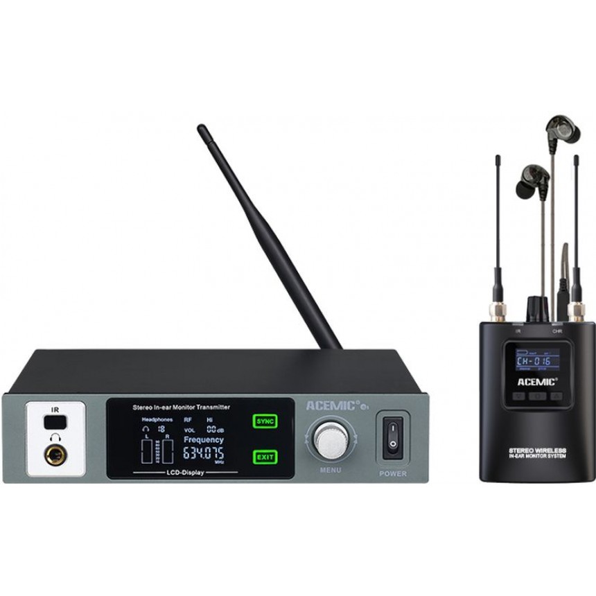 Беспроводная стереосистема ушного мониторинга ACEMIC G5 c передатчиком, поясным приемником и внутриканальными наушниками